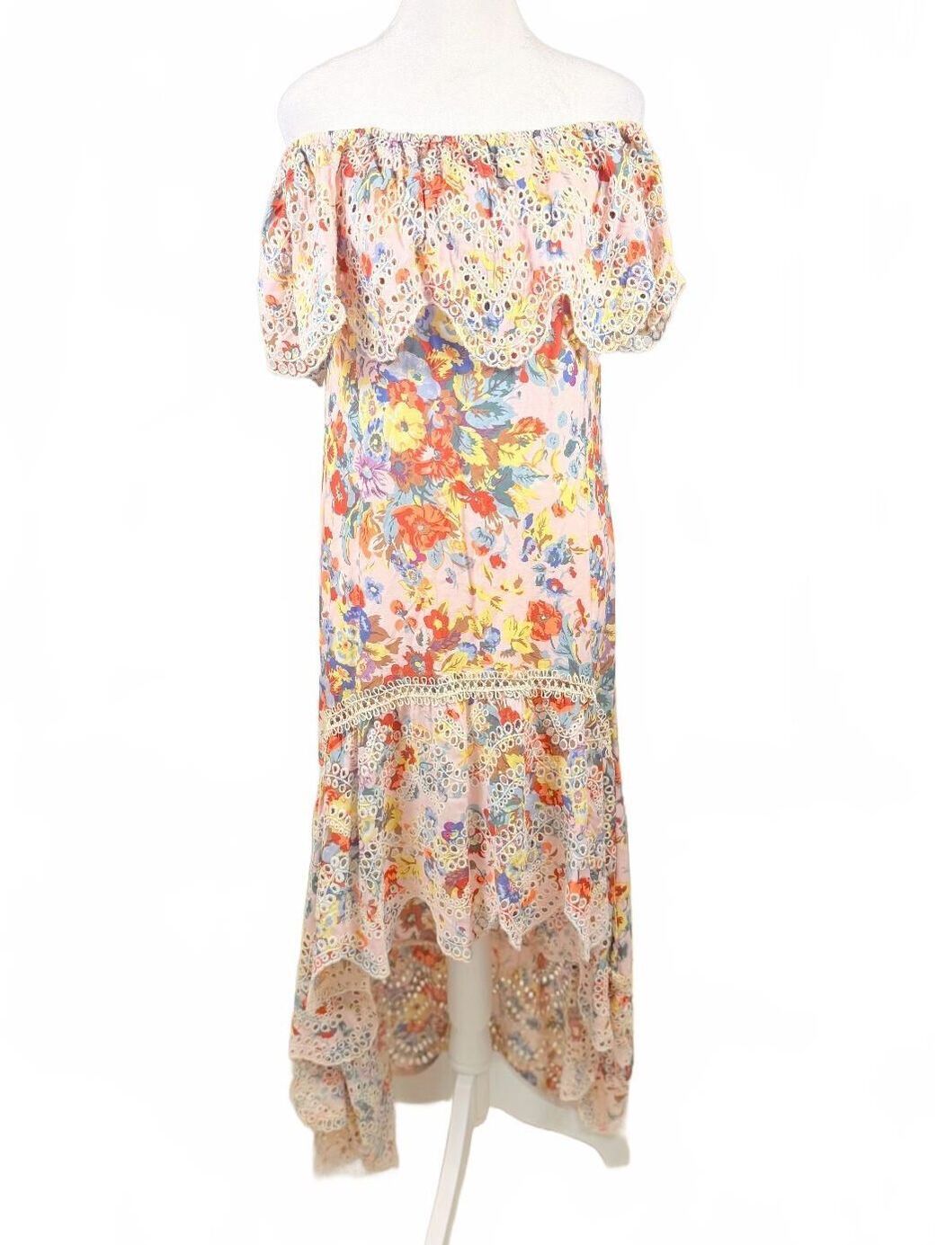 Miss June Paris Floral Off-The-Shoulder Eyelet Ruffle Cape High-Low Dress Os